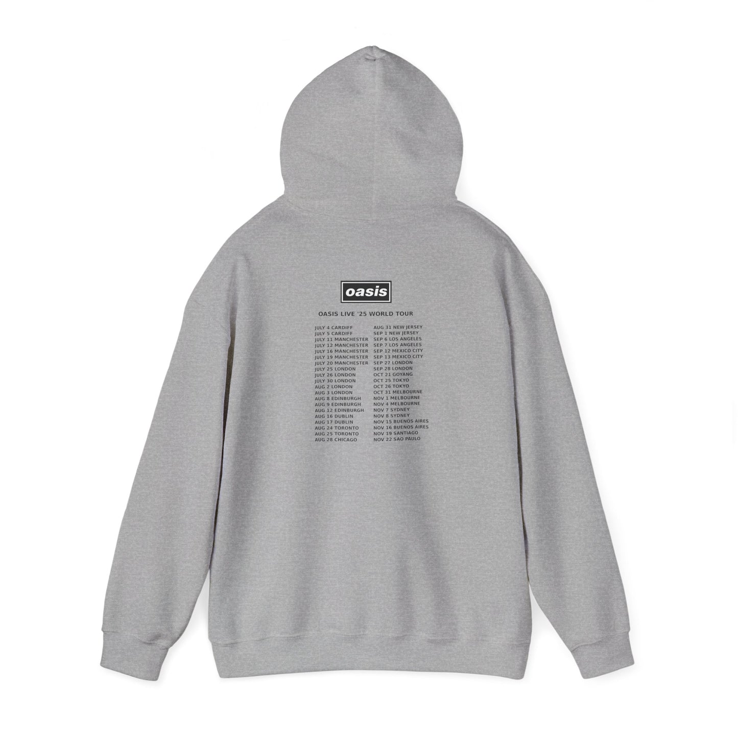 Oasis Live ’25 Tour Hoodie – Rock Band Graphic Sweatshirt with Tour Dates – Britpop Music Merch