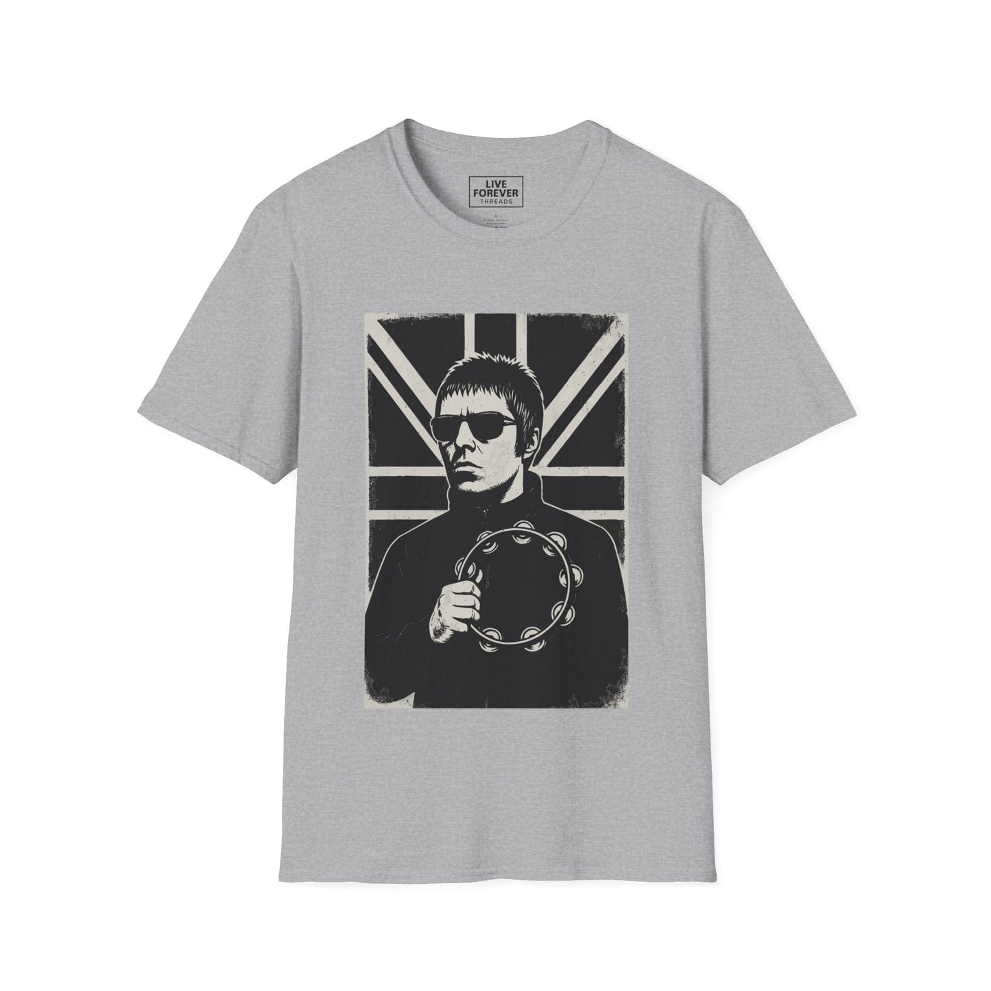 Liam Gallagher Union Jack T-Shirt – Oasis Britpop Icon Tambourine Tee | 90s Rock Band Fan Gift