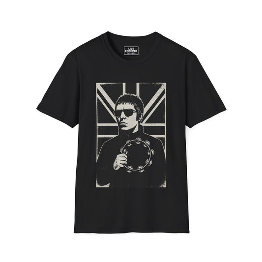 Liam Gallagher Union Jack T-Shirt – Oasis Britpop Icon Tambourine Tee | 90s Rock Band Fan Gift