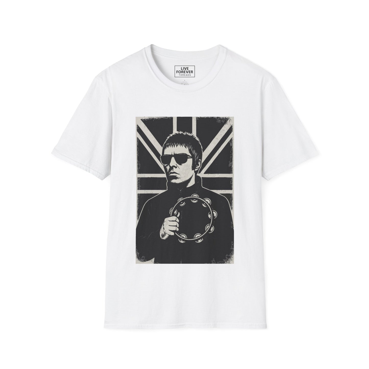 Liam Gallagher Union Jack T-Shirt – Oasis Britpop Icon Tambourine Tee | 90s Rock Band Fan Gift